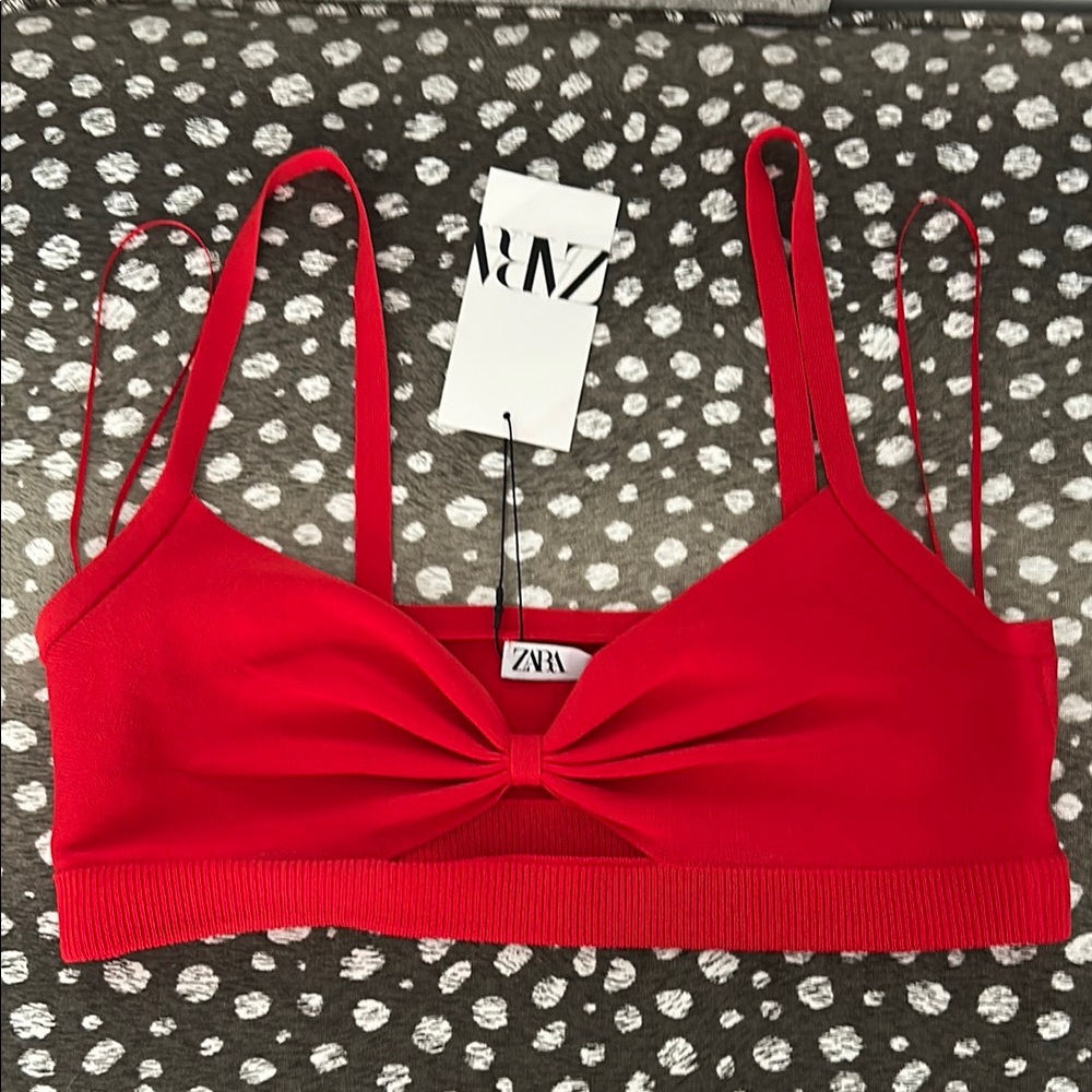 Zara red knit crop top bralette